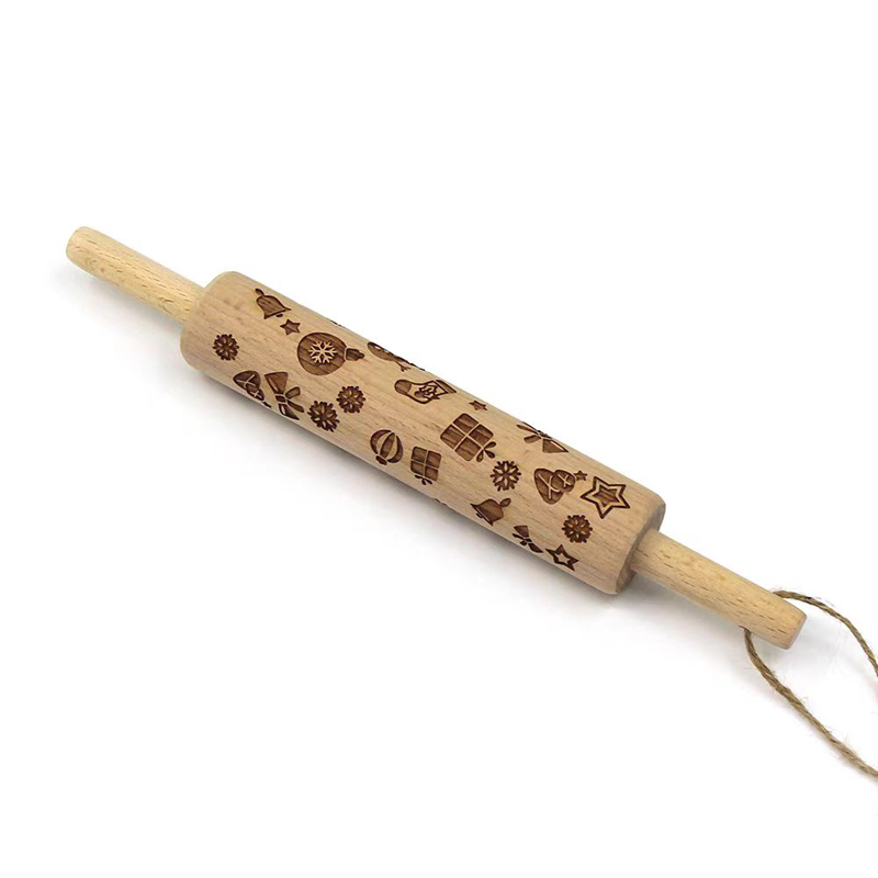 Wooden Embossing Rolling Pins with Christmas Reindeer Pattern (1)  F1710-1