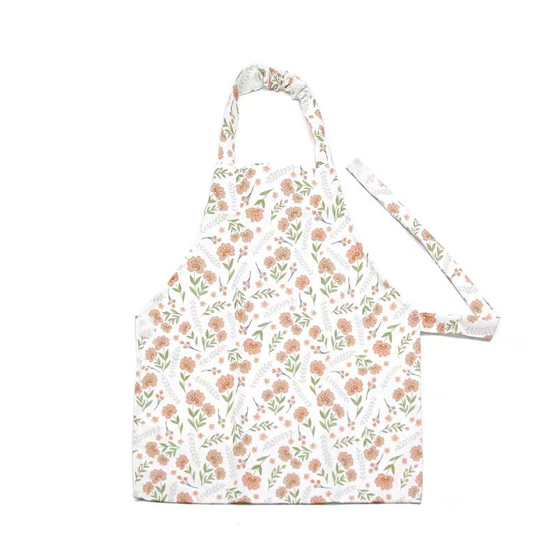 Kid Easy-Fasten Water-Resistant Apron
-White & Light Red, Floral Pattern.  I617-1