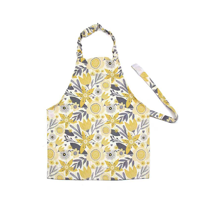 Kid Easy-Fasten Water-Resistant Apron
-Gray & Yellow, Floral Pattern.   I617-3