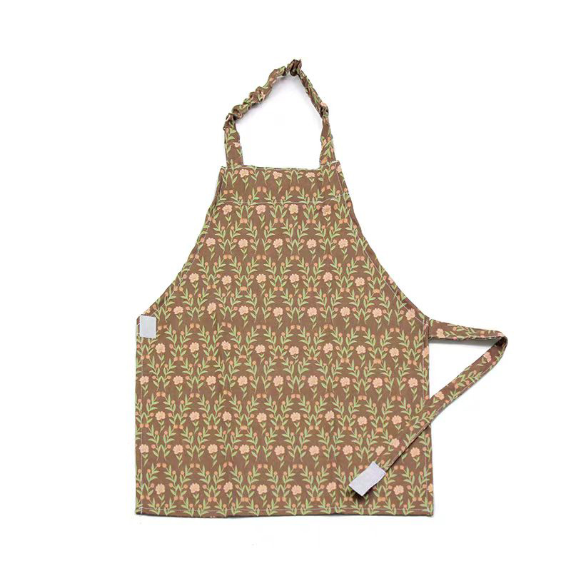 Kid Easy-Fasten Water-Resistant Apron
-Brown, Floral Pattern.  I617-6