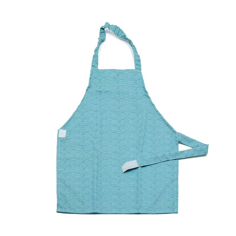 Kid Easy-Fasten Water-Resistant Apron
-Bluish Green, Sea Wave Pattern  I617-8