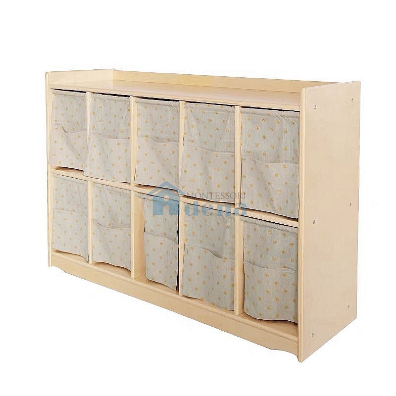 Birch plywood 10 grid book bag cabinet with curtains