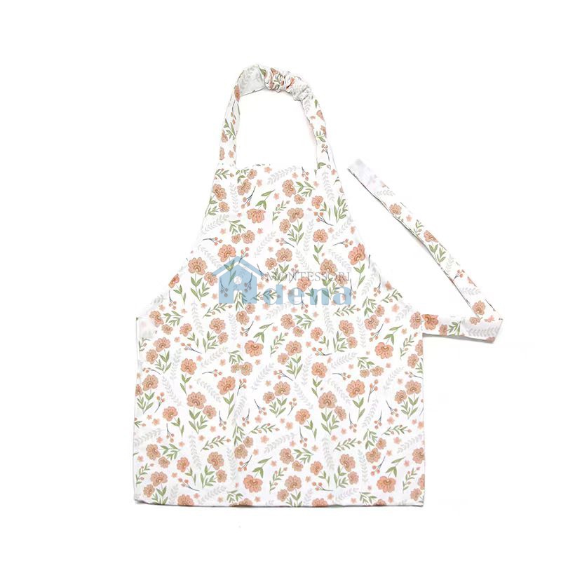 Kid Easy-Fasten Water-Resistant Apron
-White & Light Red, Floral Pattern.  I617-1
