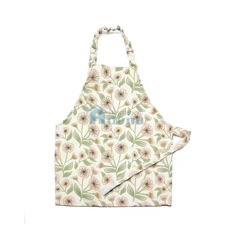 Kid Easy-Fasten Water-Resistant Apron
-Cream & Green, Floral Pattern.   I617-2