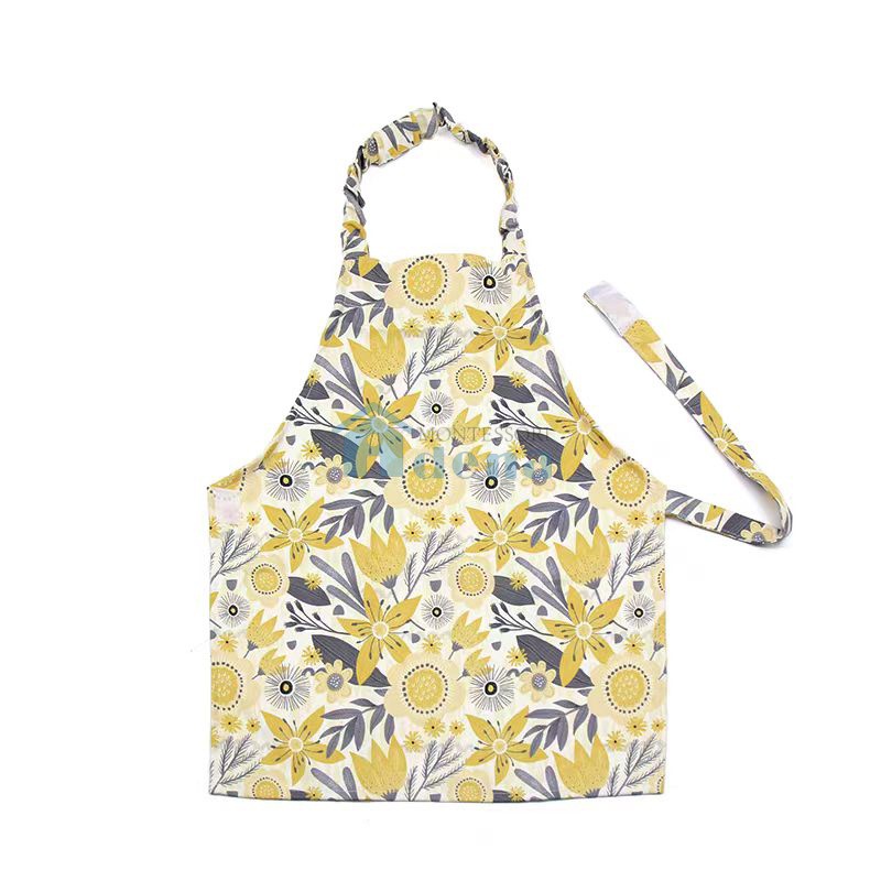Kid Easy-Fasten Water-Resistant Apron
-Gray & Yellow, Floral Pattern.   I617-3